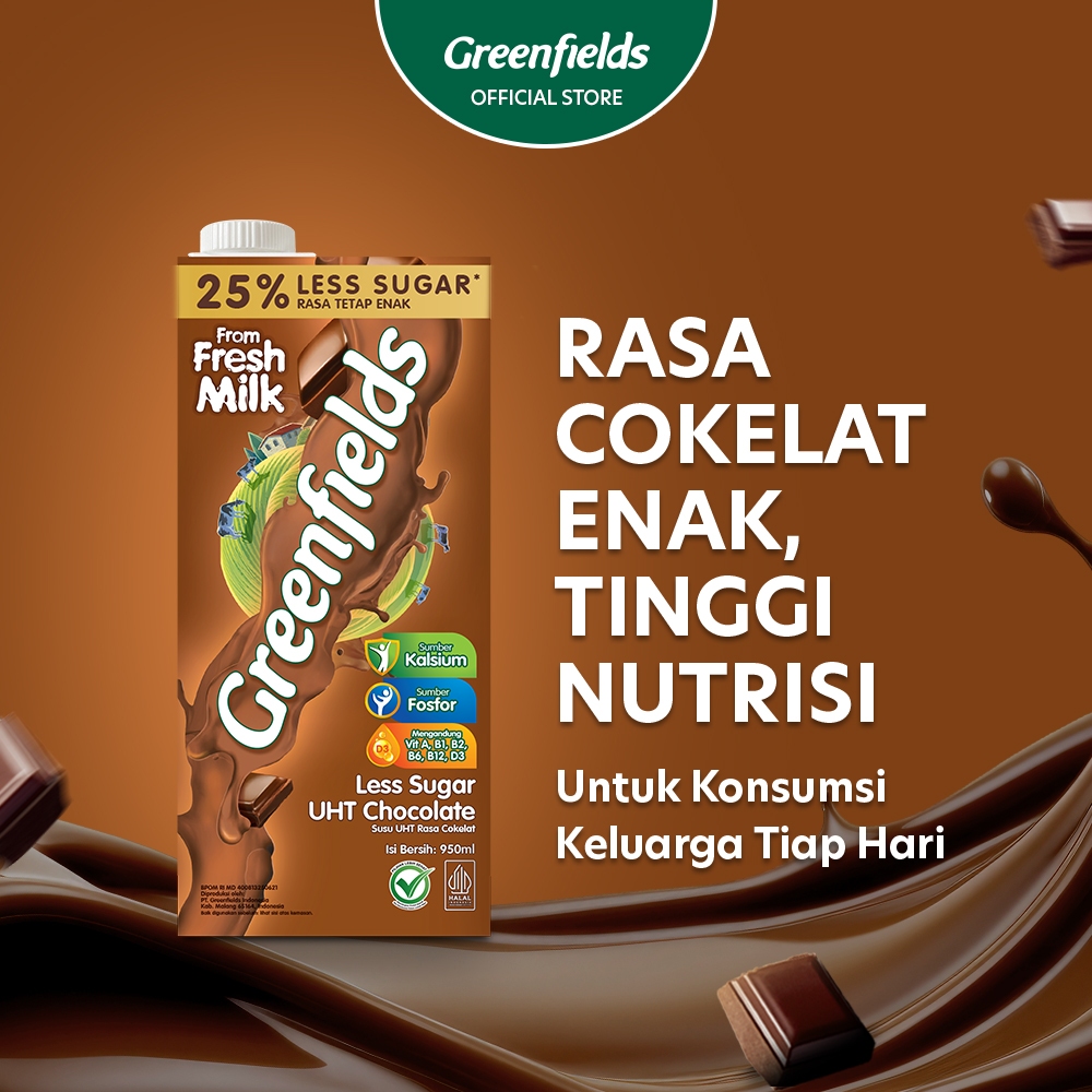 Jual Susu Greenfields UHT Chocolate Less Sugar 950ml | Shopee Indonesia