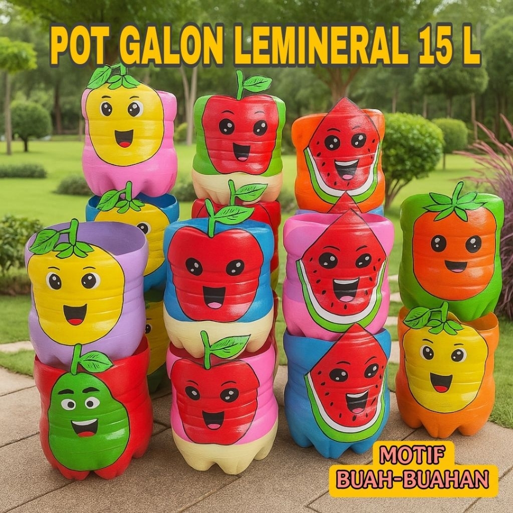 Prakarya Pot Karakter / Prakarya daur ulang Galon Le mineral bekas 15 Liter Berbagai Karakter Buah & Warna READY STOCK