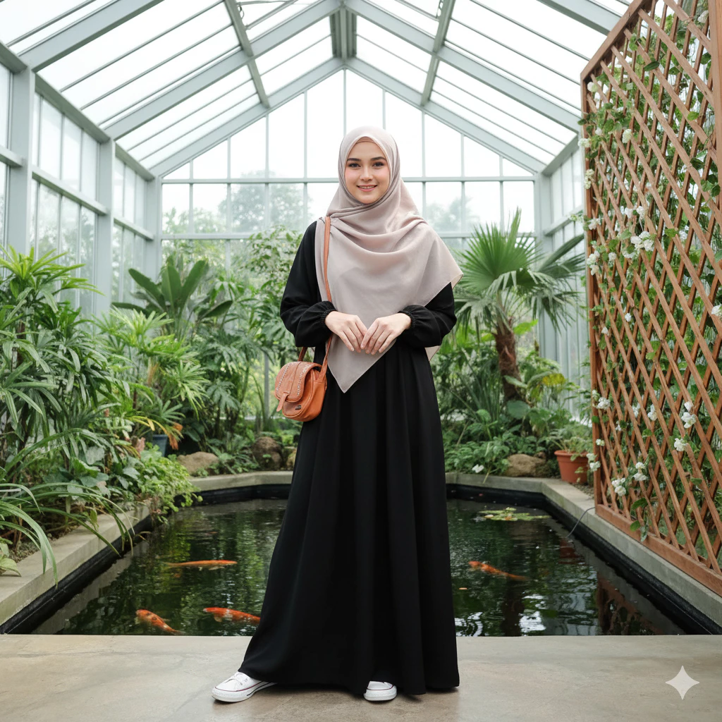 Tampilan Gamis Abaya Polos Tampak Depan