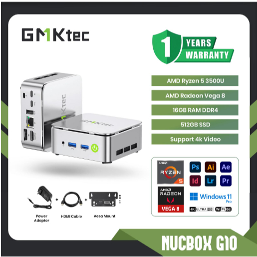 Mini PC Gaming GMKTec NucBox G10 AMD Ryzen5 3500U SSD Triple Display 4K HDMI DP USB Type-C WIFi Windows 11 Pro