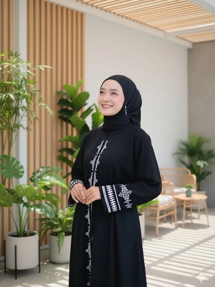 Detail Bordir Komputer Abaya Hitam