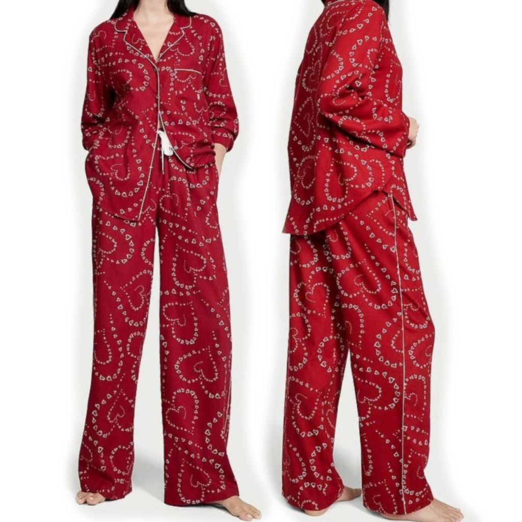 Jual VS Cotton Long Pajamas Red Hearts (CMT/ Jahitan Konveksi) | Shopee ...