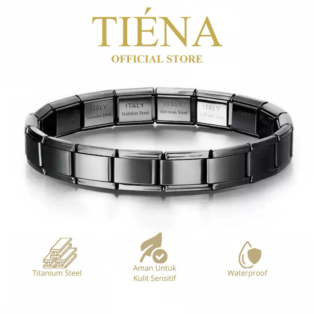 Jual TIENA Italian Charms Bracelet (18 pcs) Black Collection Titanium ...