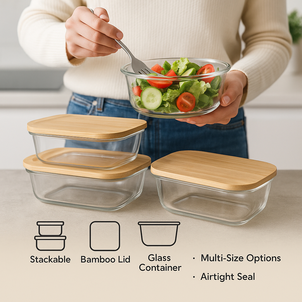 Jual [HYPE LIVING] Kotak Makan Kaca / Glass Food Container Tutup Kayu ...