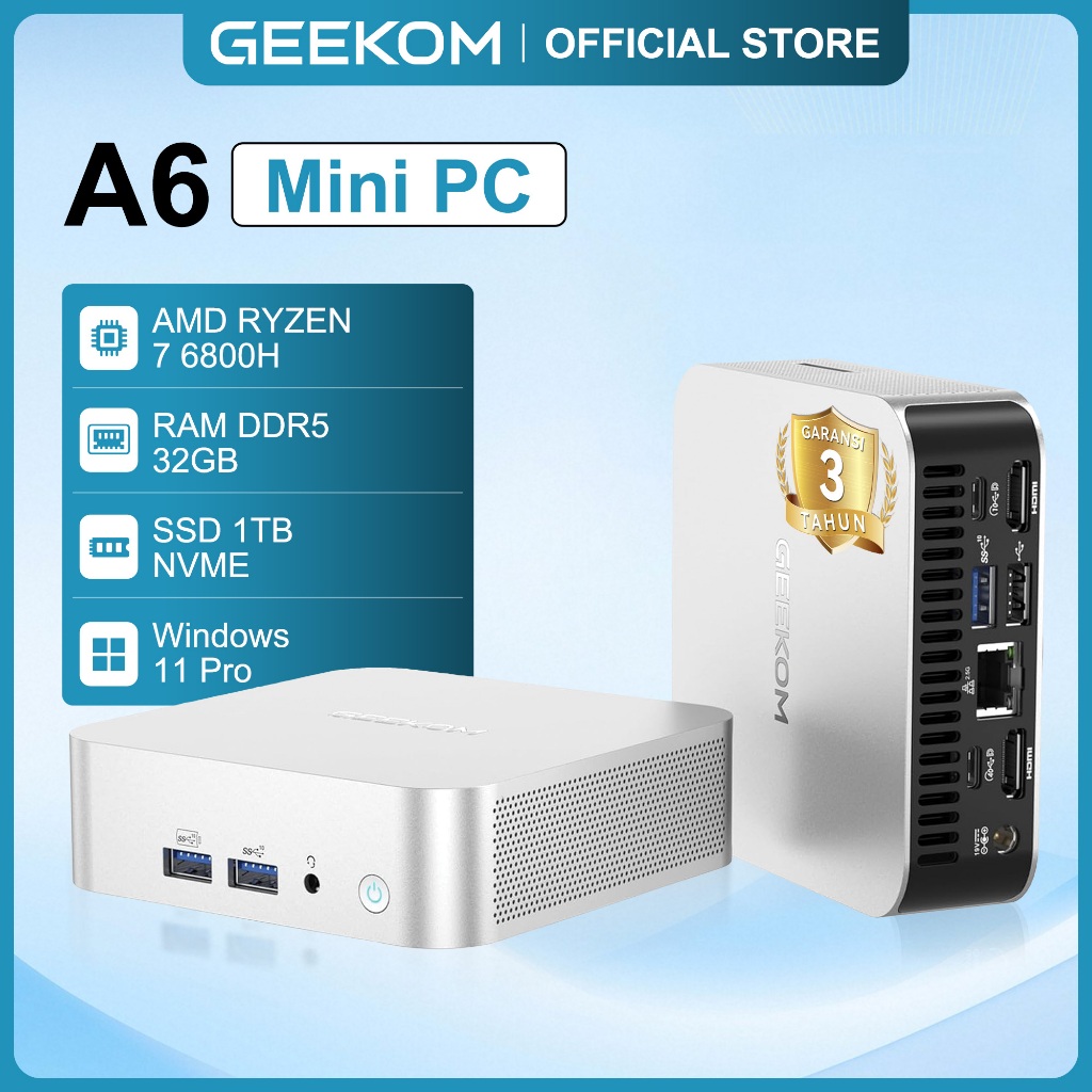 Jual Geekom PC Mini Gaming A6 AMD Ryzen 7 6800H RAM 32GB DDR5 1TB SSD ...