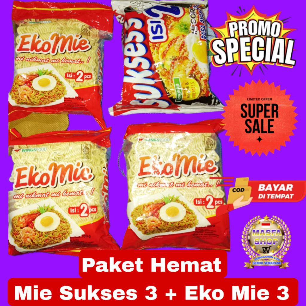 Jual Promo 3 Mie Sukses & 3 Eko Mie + 3 Hadiah Random | Shopee Indonesia