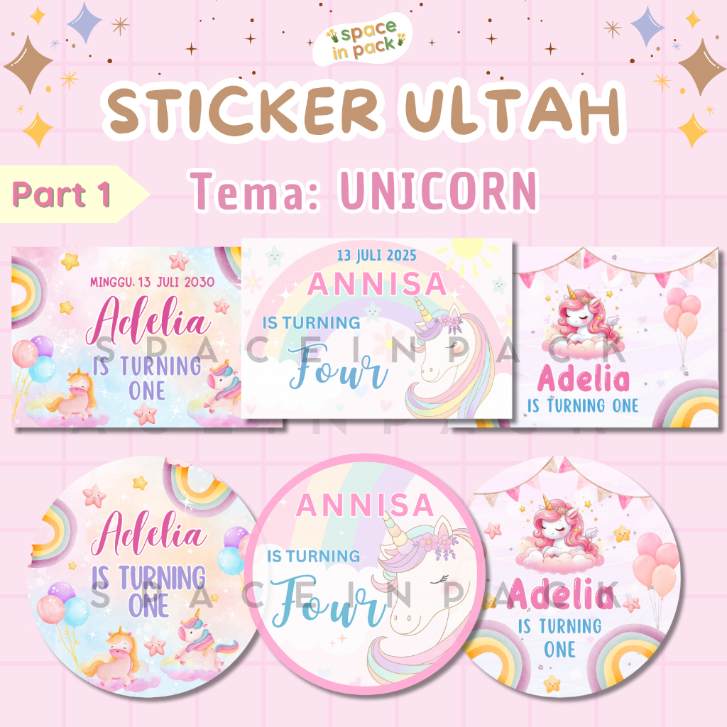 Jual Spaceinpack - Sticker Ulang Tahun Bento Custom Tema Unicorn Lucu ...