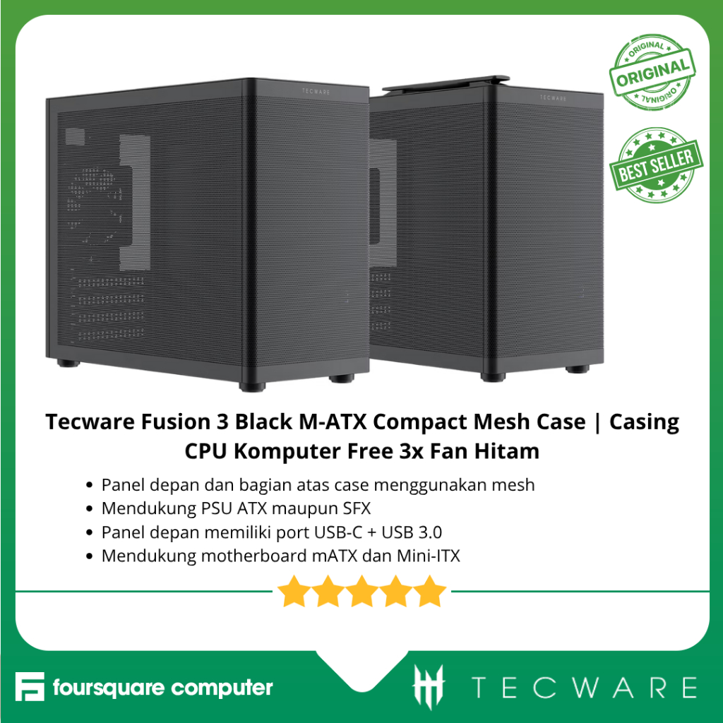 Jual Tecware Fusion 3 Black M-ATX Compact Mesh Case | Casing CPU ...