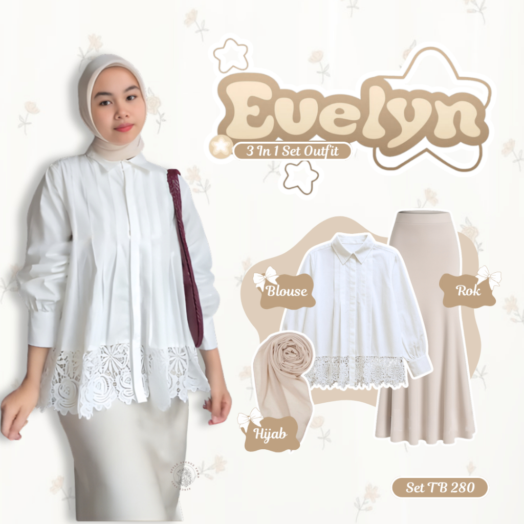 Jual OOTD 3in1 Hijab Set Jemma Blouse Rok Scuba Hijab Bella Square ...