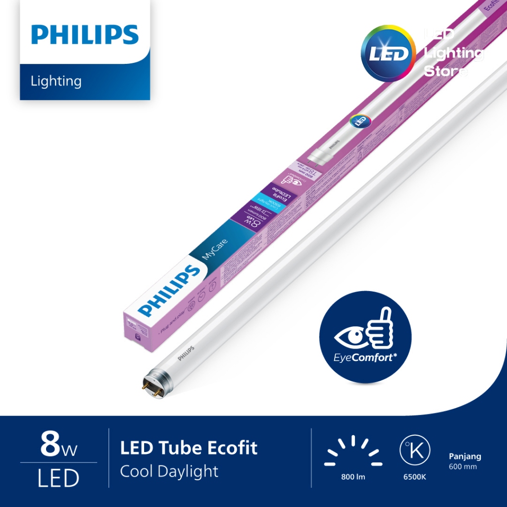 Jual Lampu TL LED Philips Ecofit 8W Watt 60cm 600mm - Warna Putih ...