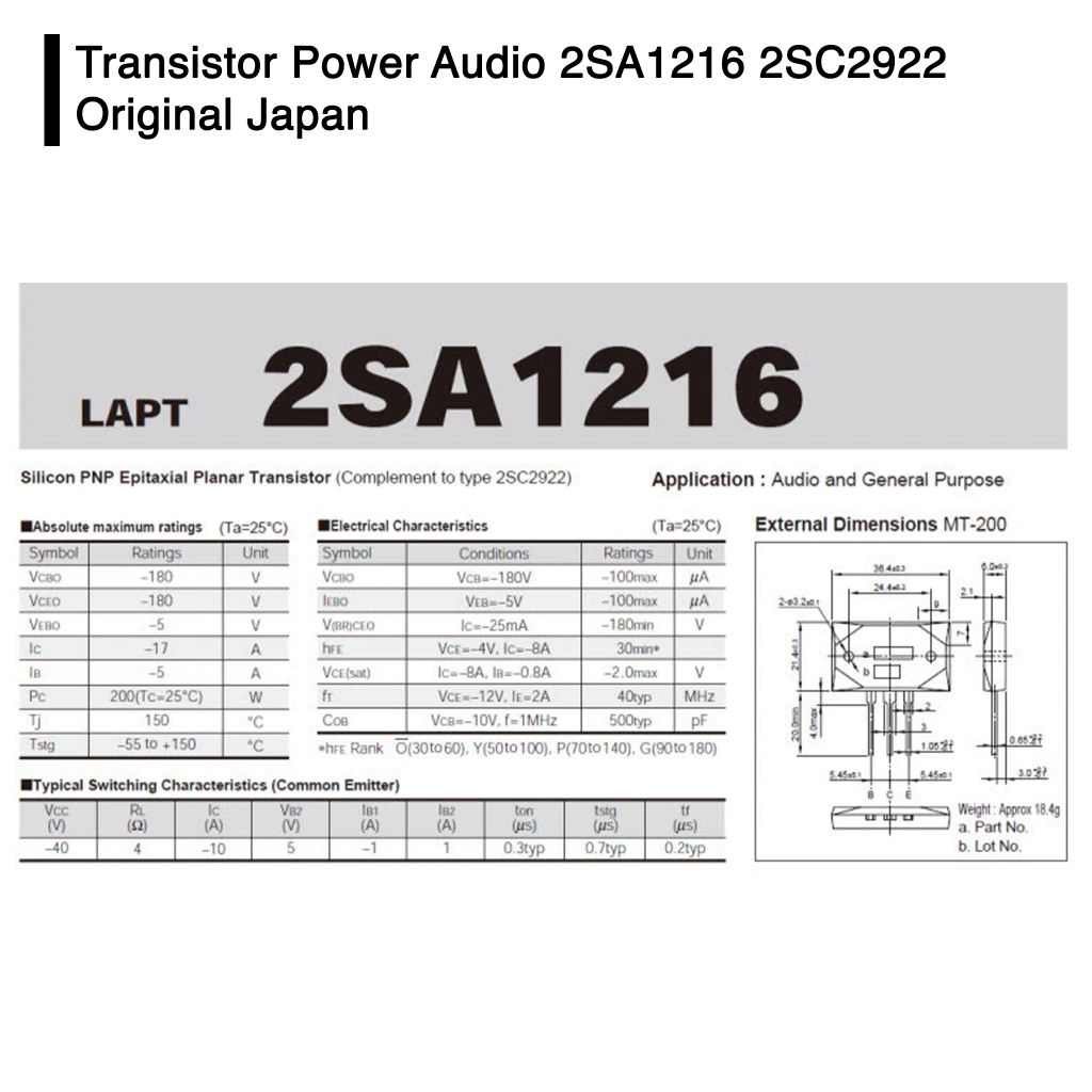 Transistor Final SANKEN 2SA1216 2SC2922 Harga per 1 set | Lazada Indonesia