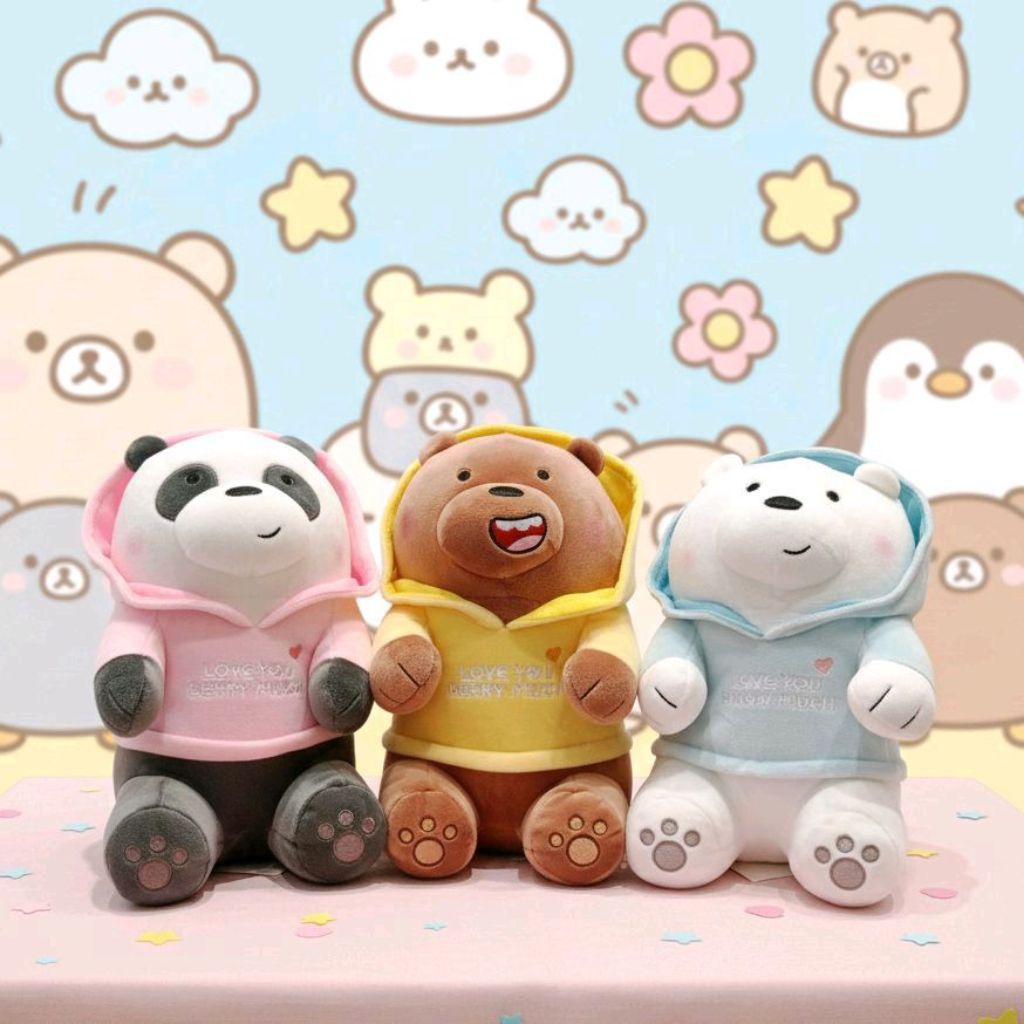 Jual Miniso We Bare Bears Plush Toy With Hoodie (Ice-Bear, Grizzly ...