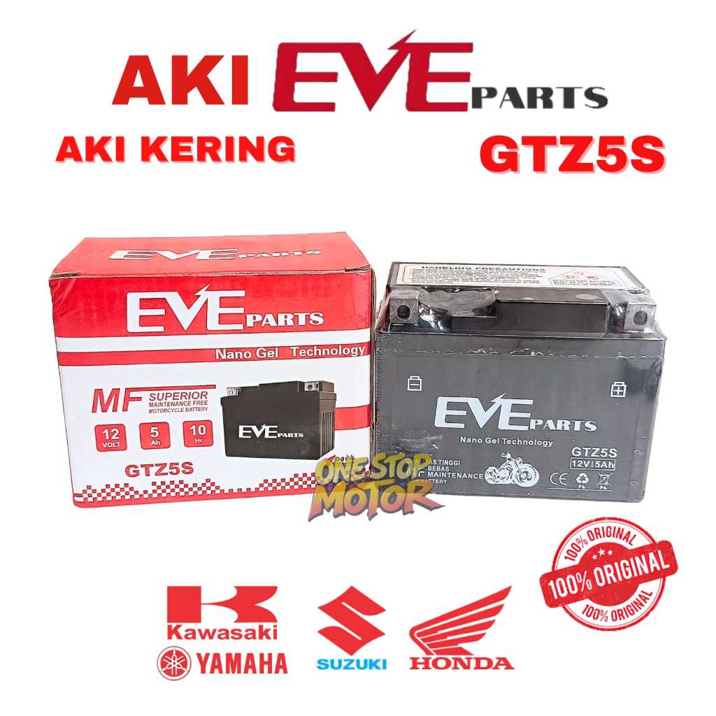 Aki Kering Original Ori Asli Merk Eve Parts GTZ5S MF 12V 5Ah 10Hr