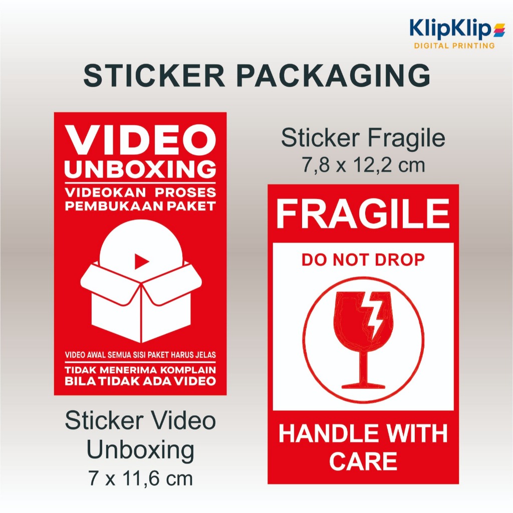 Jual Sticker Packaging Fragile & Video Unboxing 50 pcs 100 pcs 2 Varian ...