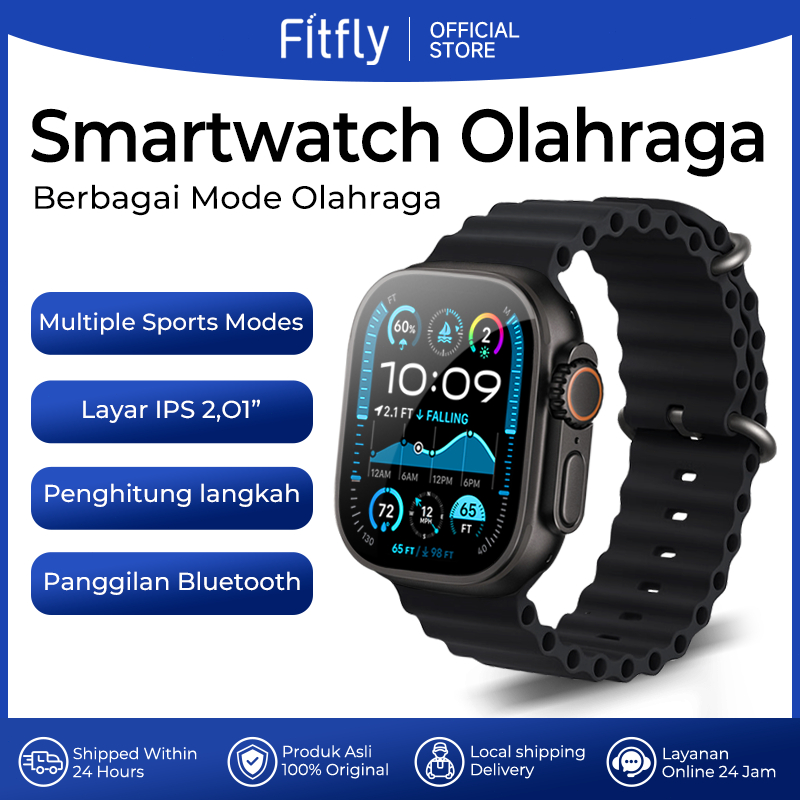 Fitfly Watch Ultra 20 Jam Tangan Pria Wanita SmartWatch Fashion Sport 49mm Titanium & Heartrate Original 100% Bergaransi 1Tahun
