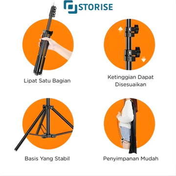 STORISE Tripod 2M Ball Head Holder L Remote Bluetooth Stand Tripod Untuk Konten Live Make Up