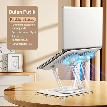 IST Laptop Stand Foldable 360° Rotasi 2 Kipas Cooling Pad Pendingin Portabel Penopang Laptop