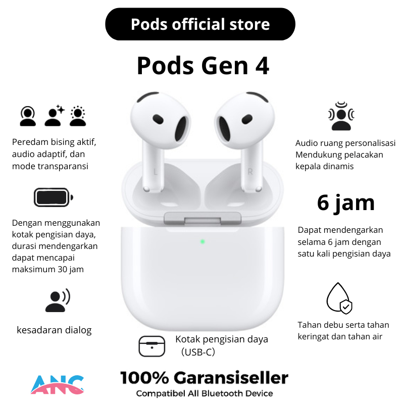Jual 100% 0ri Pods GEN 4 ANC/Gen 3 /Pro2/Pro3 ANC Wireless Bluetooth ...