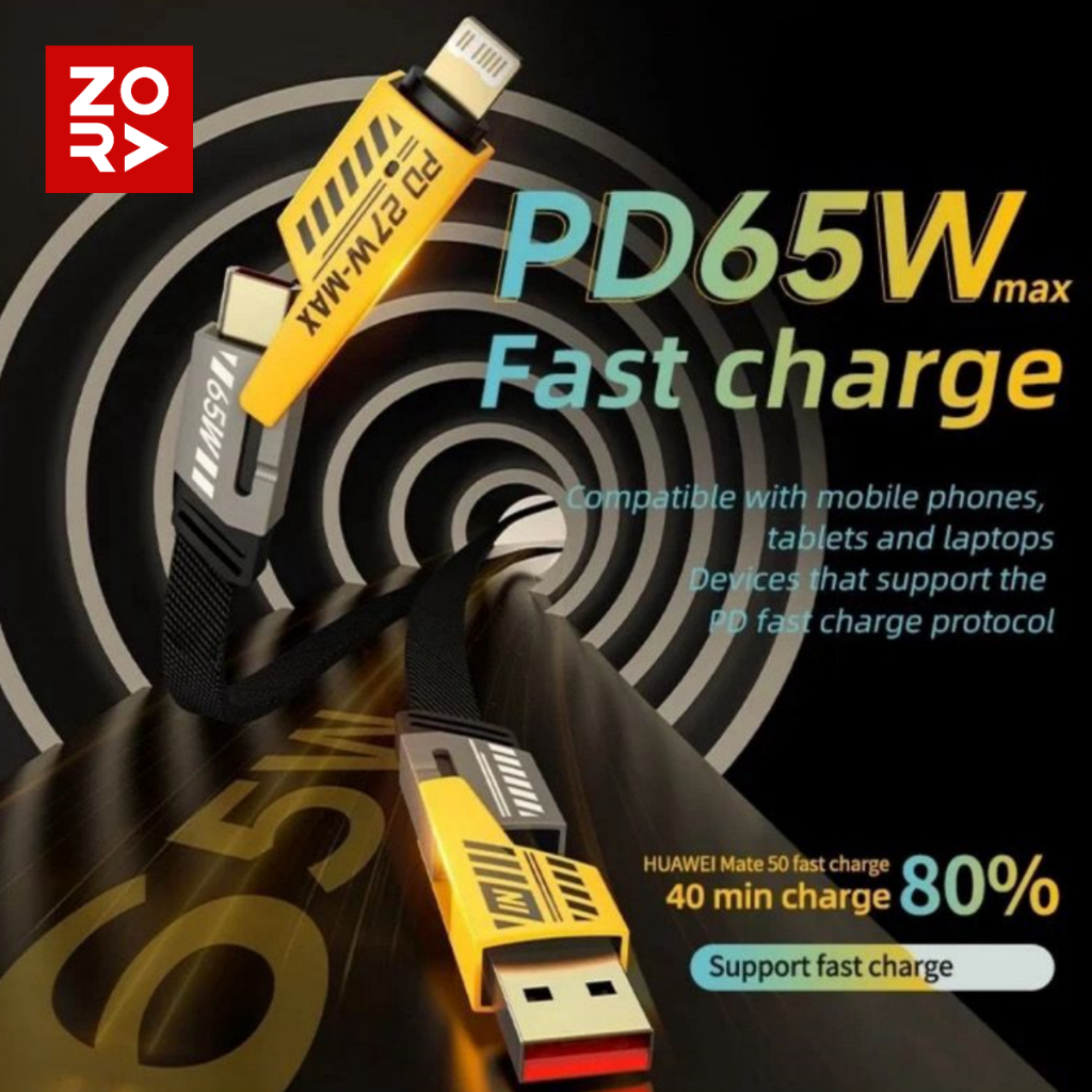 Jual ZORA Kabel Data 65W 4 in 1 Convertible Metal Fast Data Cable ...