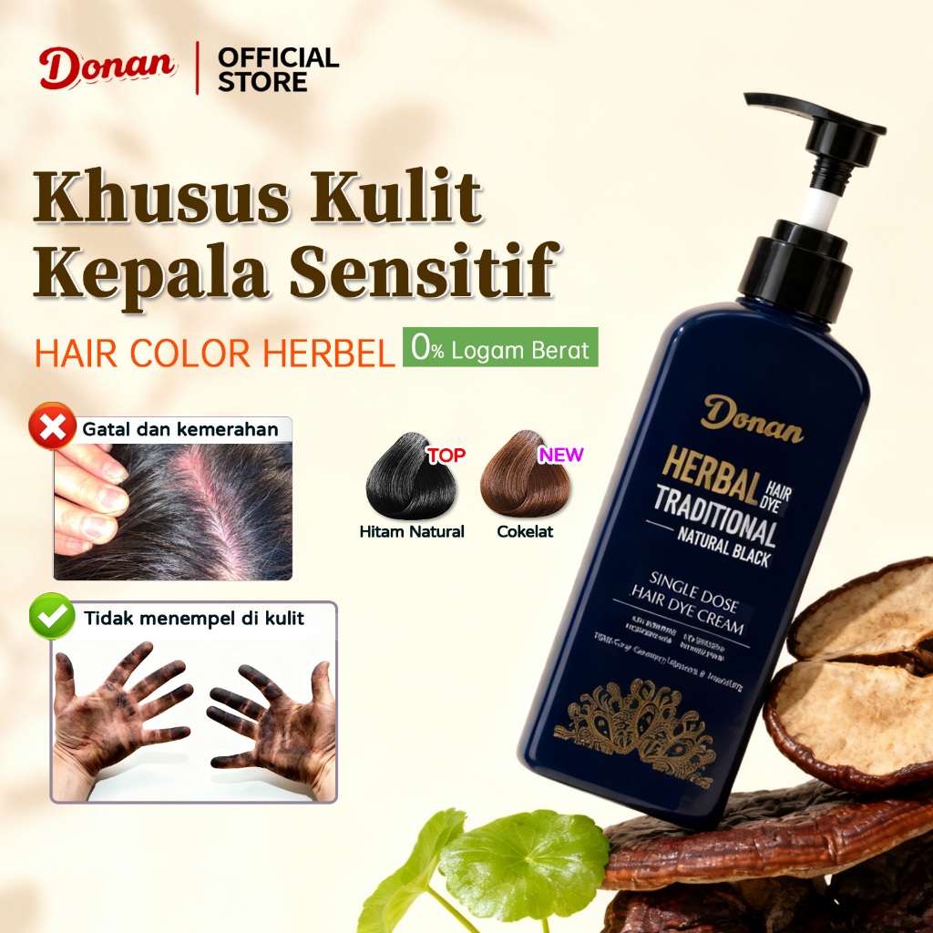 Jual Donan Pewarna Rambut Hitam Herbal Semir Rambut cat rambut shampoo ...