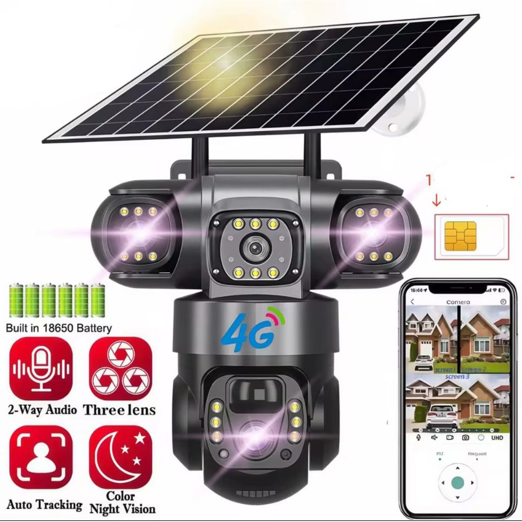 Jual New Camera CCTV SIM-card 4G Solar Panel TIGA lensa / TIGA Layar ...