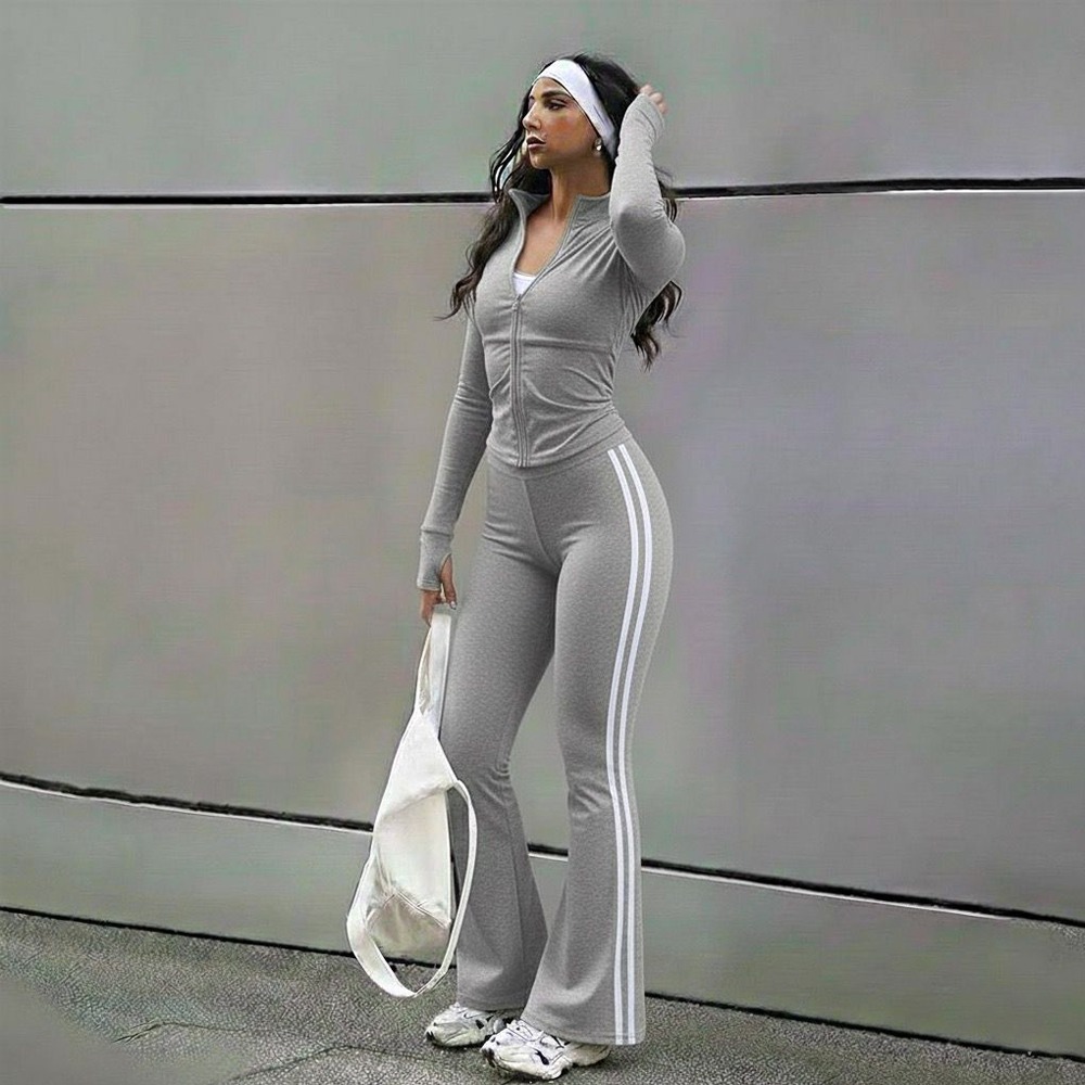 PLATINUM WORLD Setelan Olahraga Jaket Fit body + Celana Cutbray Pinggang Highwaist Flare Pants Bahan Stretch FAN Jumbo Olahraga Gym Pilates Running Yoga  D5