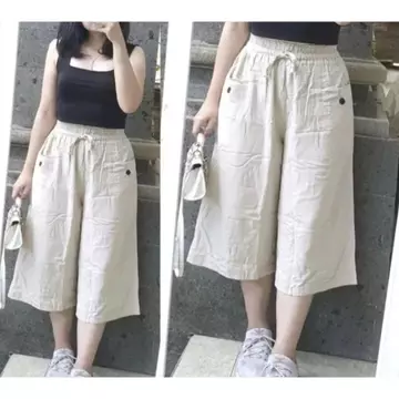 Celana Haruka 7 8 Linen Crinkle Kulot Santai Korean Style