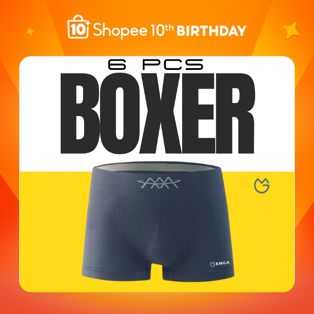 Emga Boxer BX1B Isi 6 Celana Dalam Pria Pakaian Dalam Breathable Comfortable Seamless Briefs Pendek CD Underwear Dalaman Men Man Cowok Laki Motif Polos