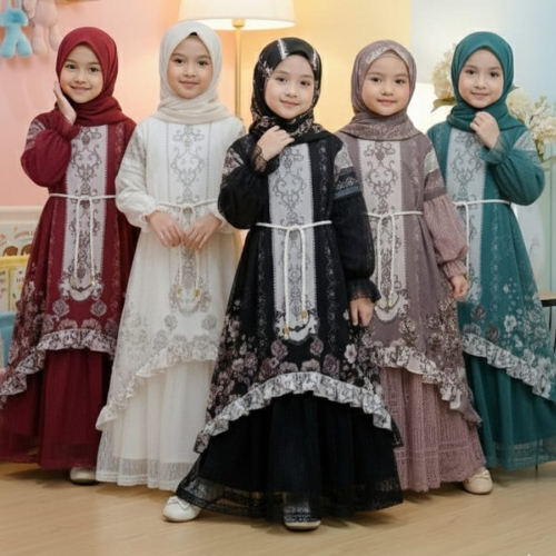 Arabell Sultan Gamis Lebaran Anak Babidoll Mix Chantily Baju Dress Pesta Motif B - foto 1