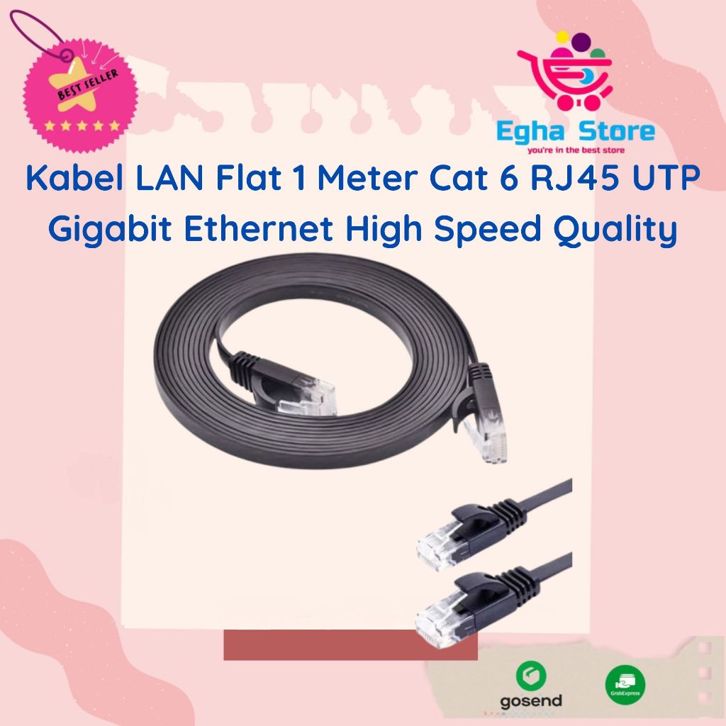 Jual Kabel LAN Flat 1 Meter Cat 6 RJ45 UTP Gigabit Ethernet Cat6 Wifi ...