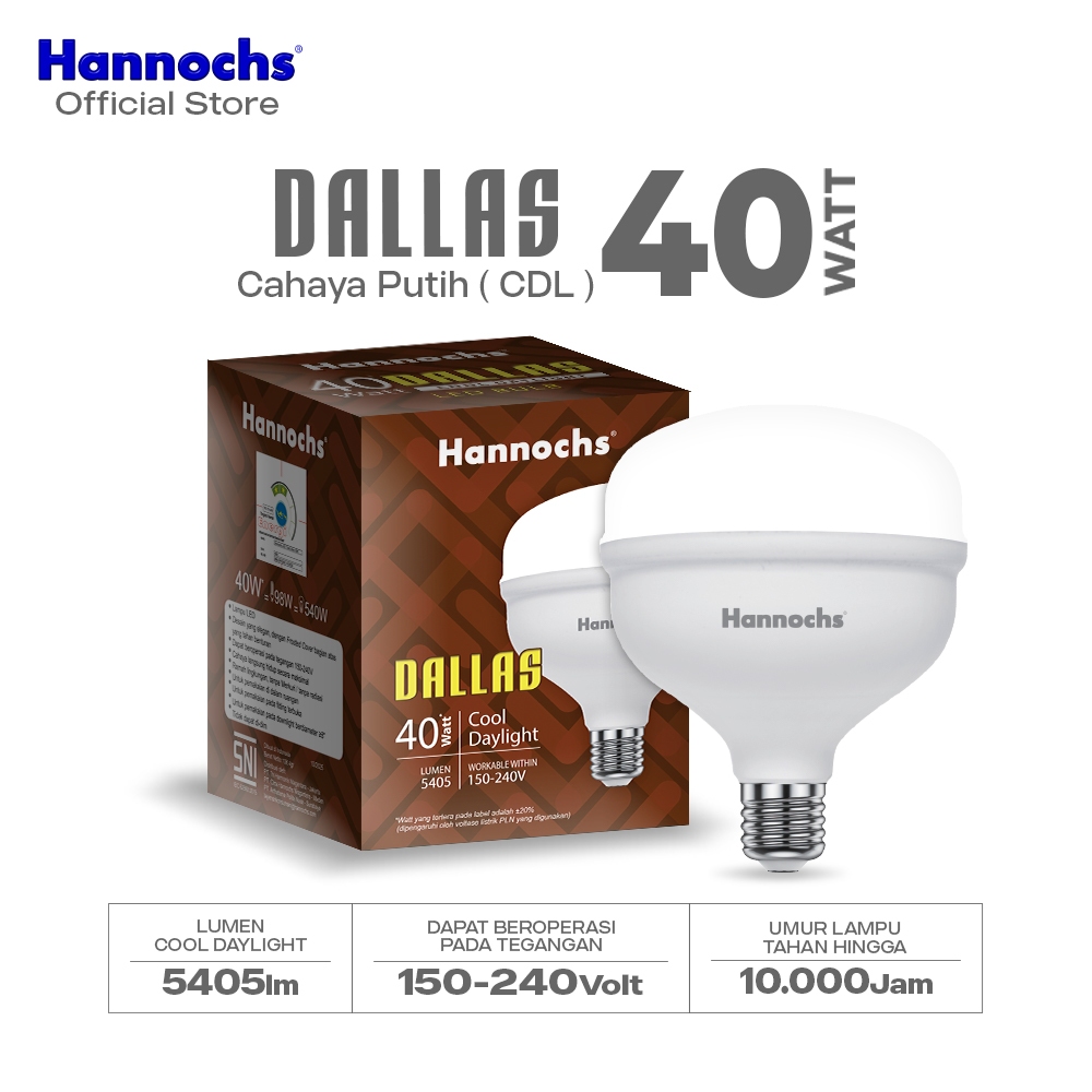 Hannochs Lampu Bohlam LED Dallas 40W Cahaya Putih