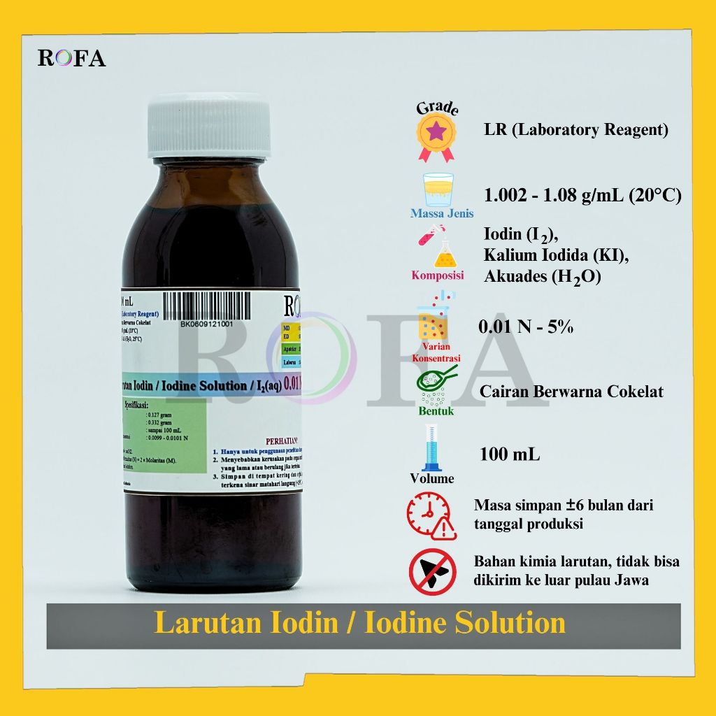 Jual ROFA Larutan Iodin / Iodine Solution / I2 0.01 N - 1.0 N 25 - 100 ...