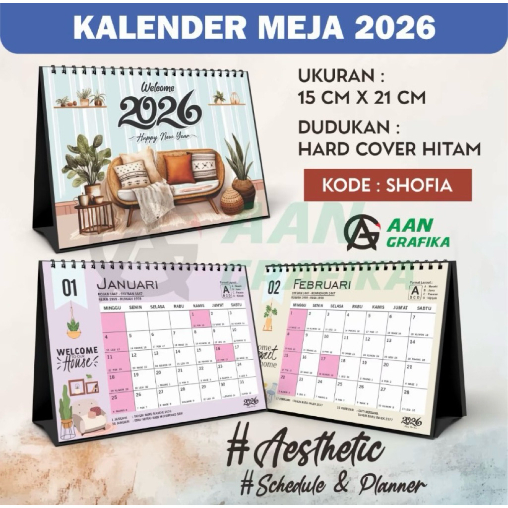 Jual KALENDER 2026 AESTHETIC / KALENDER DUDUK PLANNER TEBAL SCHEDULE ...