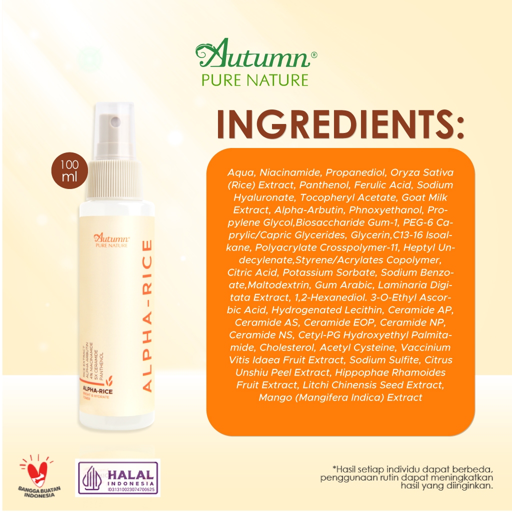 Jual Autumn Alpha Rice Bright Hydrate Toner 500ml (AART 100ML) | Shopee ...