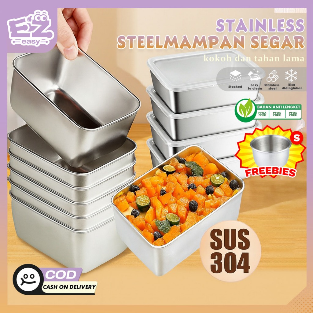 Jual COD 304 Wadah Stainless Steel Bertutup Food Container 1/3/5 PCS ...
