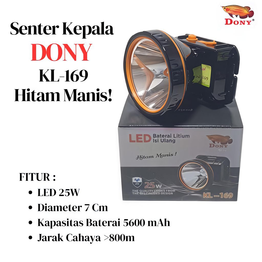 Jual Senter Kepala LED 25W 25 Watt DONY HITAM MANIS KL-169 Anti Gores ...