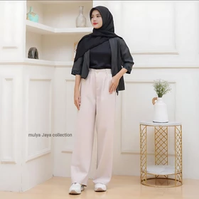 Losse Pants Trousers Celana Kerja Masa Kini Celana Wanita Kantor Kulot Populer Celana Higwist