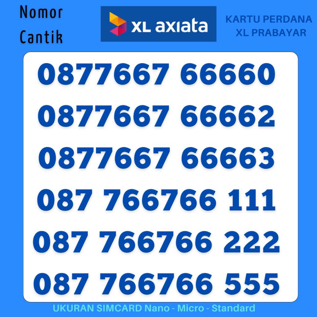 Jual NOMOR CANTIK XL 7667 6666x SUPPORT 4G&5G KARTU PERDANA XL AXIS ...