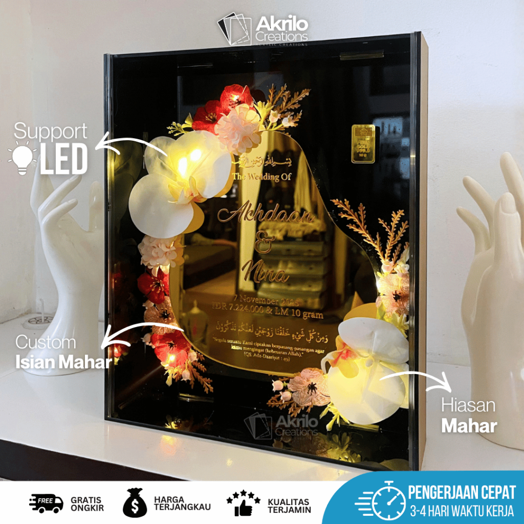 Jual Kotak Mahar Akrilik Hitam LED | Box Seserahan Nikah Custom ...