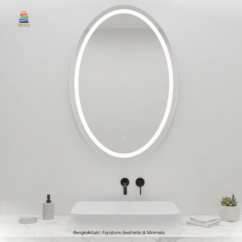 Ziolda CERMIN LED Sanblast Touchscreen OVAL KAPSUL DINDING AESTEHTIC FREE PACKING KAYU