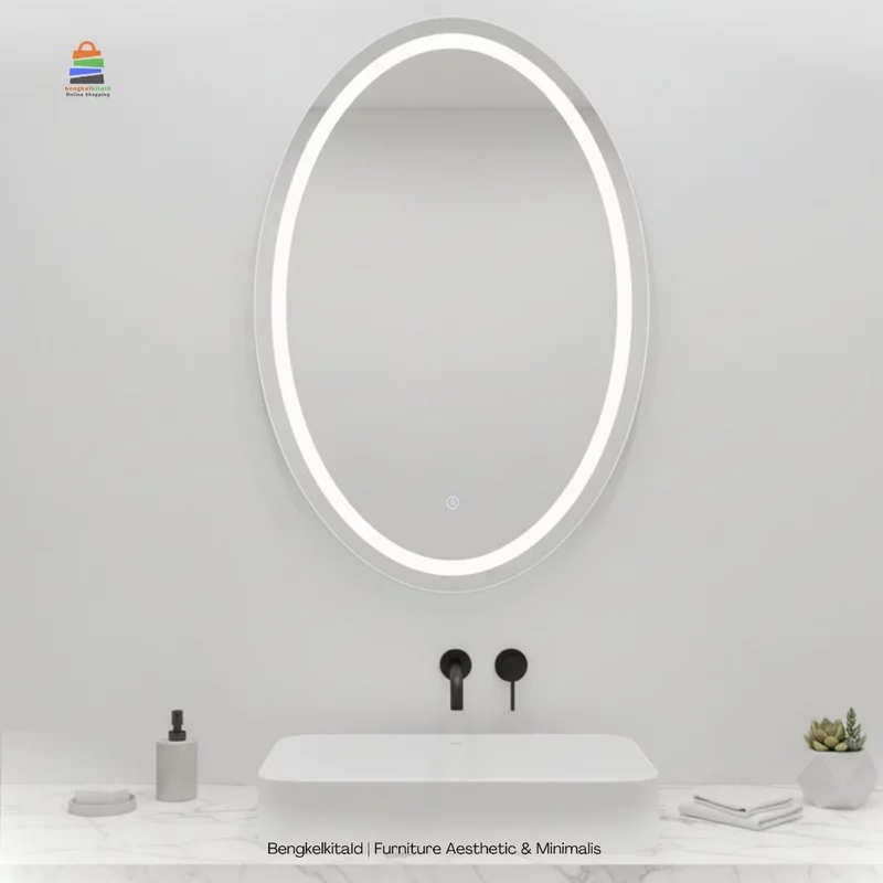 Ziolda CERMIN LED Sanblast Touchscreen OVAL KAPSUL DINDING AESTEHTIC FREE PACKING KAYU