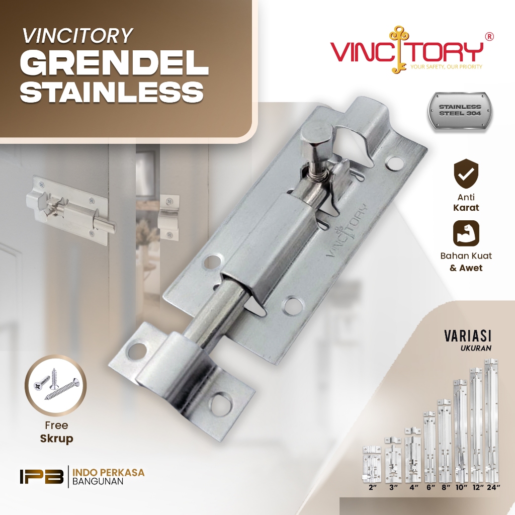 VINCITORY Grendel Stainless FREE SKRUP | Grendel Pintu Jendela Stainless Asli Tebal PREMIUM