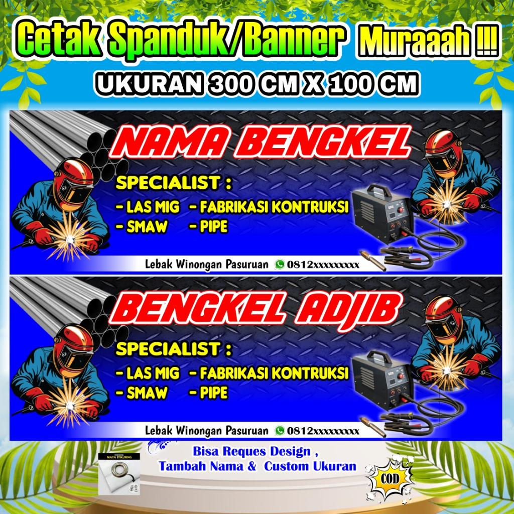 Jual Spanduk Banner Bengkel Las Ukuran 300 cm x 100 cm | Shopee Indonesia