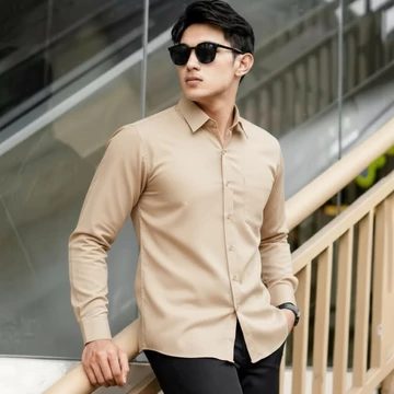 Sallamahgo Kemeja Pria Polos Lengan Panjang Kemeja Polos Casual Slimfit Bahan Katun Big Size