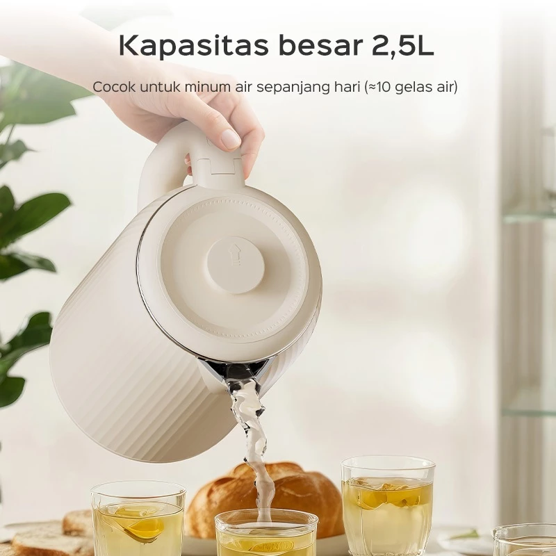 Teko Listrik HAN RIVER HRDSH01 warna putih dengan desain elegan dan kapasitas 2.5L