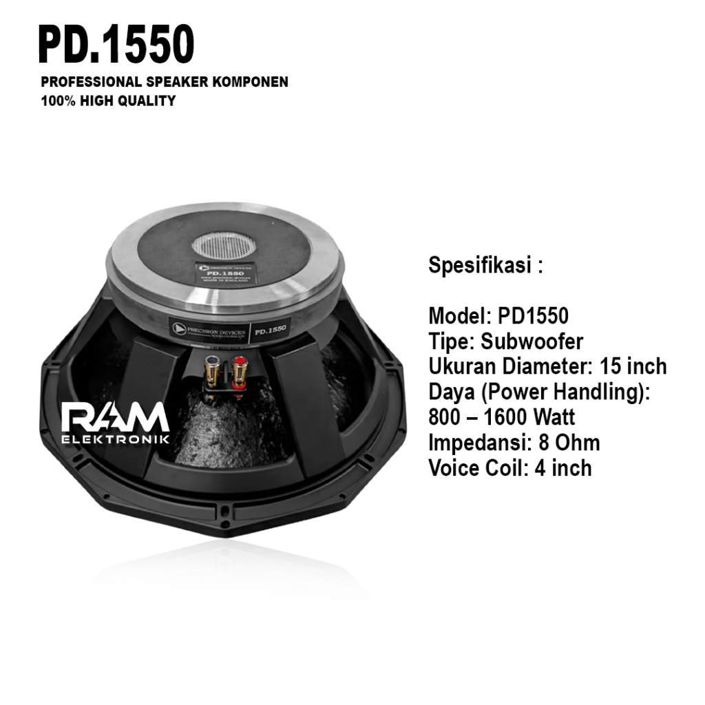 Jual Komponen Speaker 15 Inch PD.1550 | PD 1550 | PD1550 Grade A Coil 4 ...