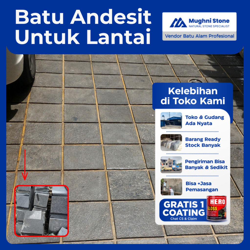 Batu Andesit Bakar Untuk Lantai (Semua Ukuran Ada) | Mughni Stone