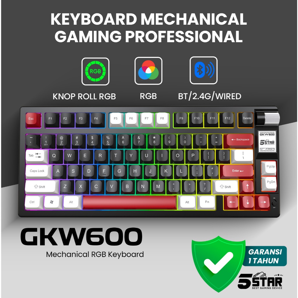 Jual 5Star Keyboard Gaming Mechanical Red Switch 79 Keys Triple Mode BT ...