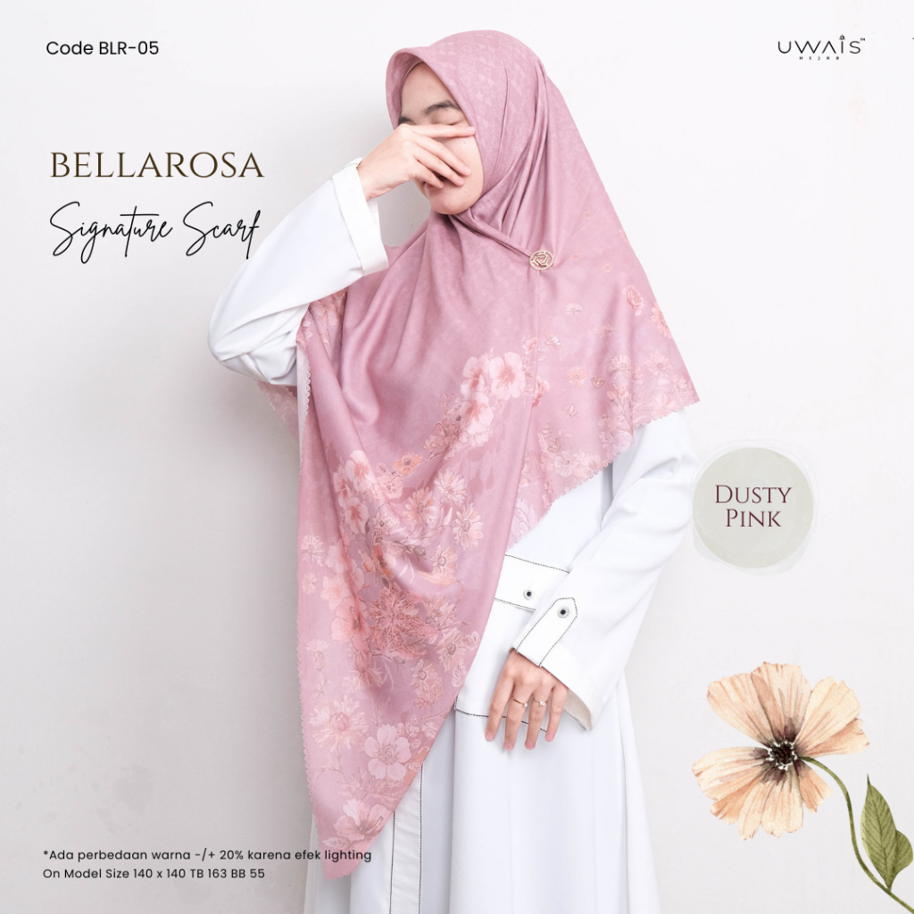 Uwais Bellarosa Scarf Hijab Segi Empat Motif Wanita Muslim Anti Nerawang Panas Mudah Dibentuk