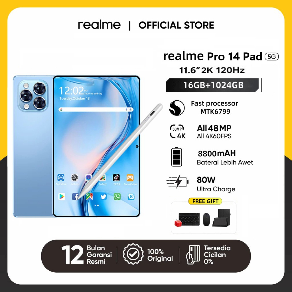 Jual raeIme Asli Baru Pro 14 Pad 5G/4G Tablet Android 11.6 inci IPS HD ...